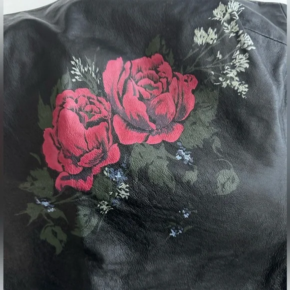 Newport News Strapless Leather Corset/Boudice - Black with Red Floral Design - Picture 3 of 8